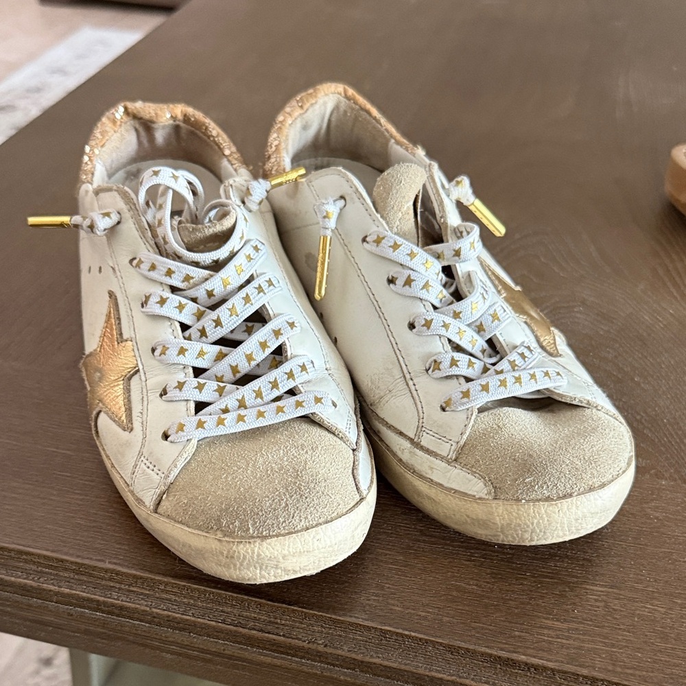 Woman  White and Gold Star Sneakers